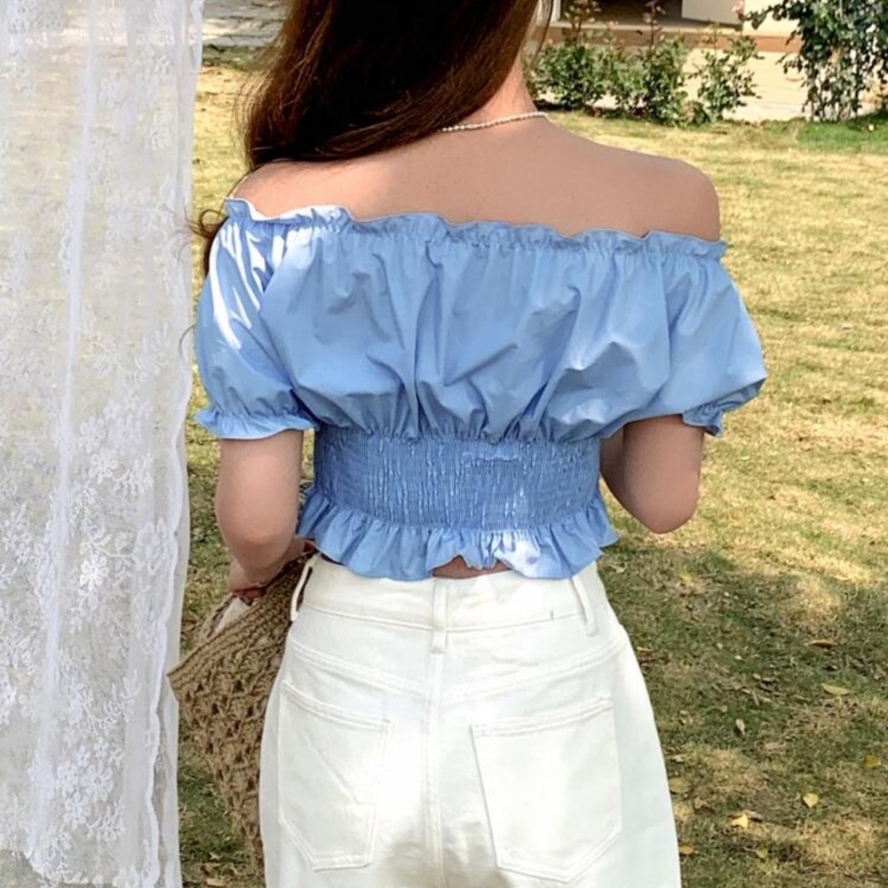 Off-Shoulder Blue Ruffle Top - Picture 2 of 5